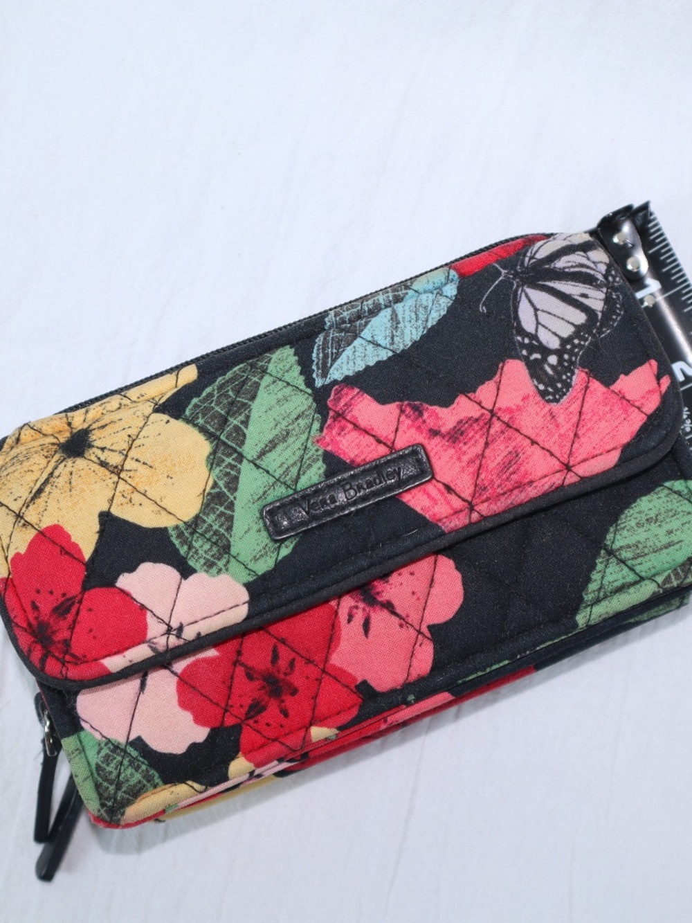 Vera Bradley Wallet Black Floral Outer Pocket 8 Card Slots Clear ID